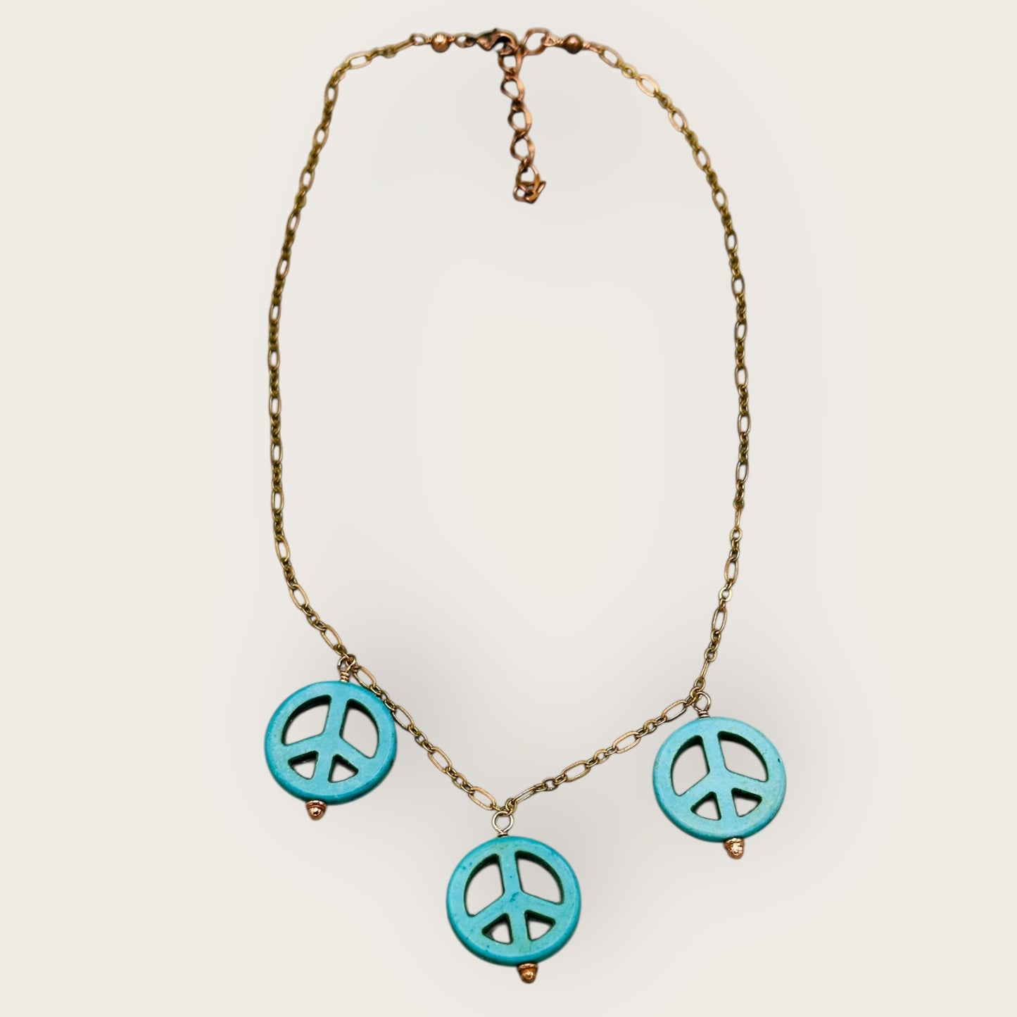 Blue Howlite Peace Sign Copper Necklace