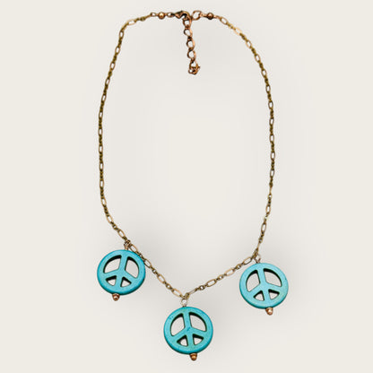 Blue Howlite Peace Sign Copper Necklace