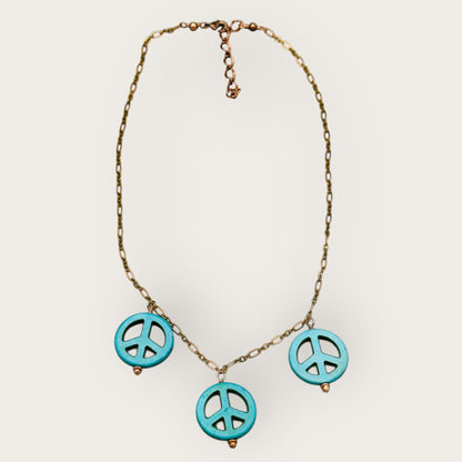 Blue Howlite Peace Sign Copper Necklace