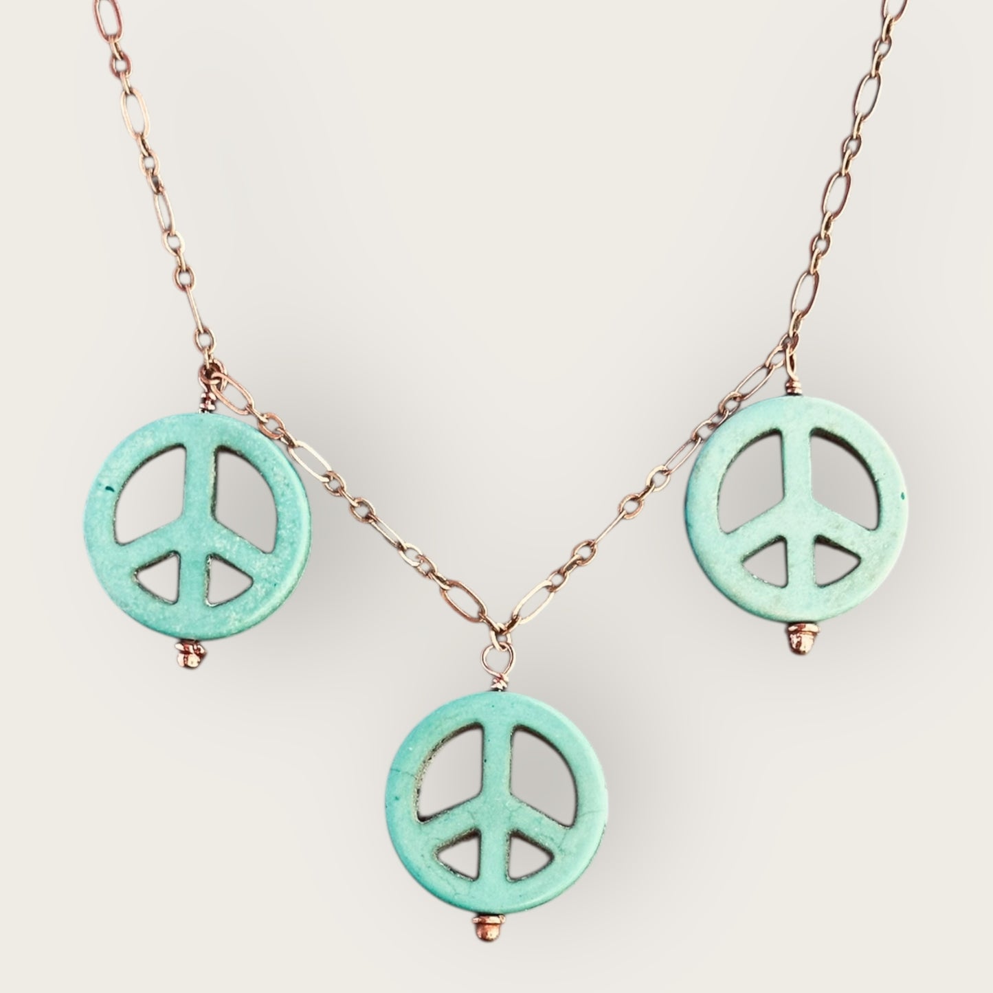Blue Howlite Peace Sign Copper Necklace
