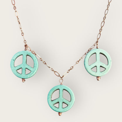 Blue Howlite Peace Sign Copper Necklace