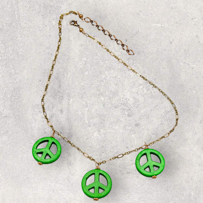 Green Howlite Peace Sign Copper Necklace