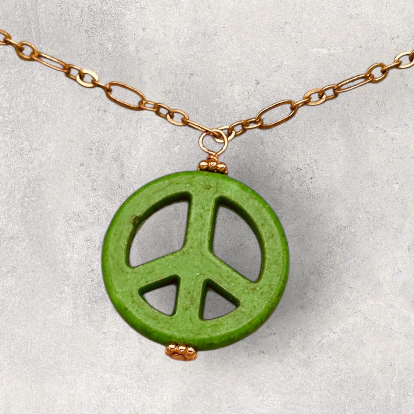 Green Howlite Peace Sign Copper Necklace