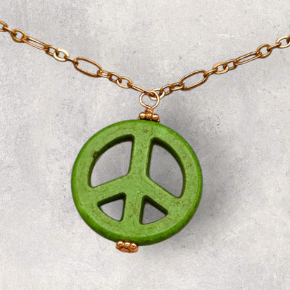 Green Howlite Peace Sign Copper Necklace