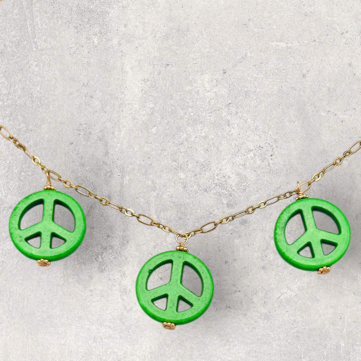 Green Howlite Peace Sign Copper Necklace