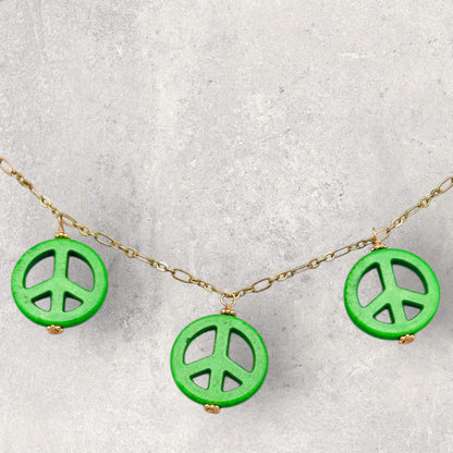 Green Howlite Peace Sign Copper Necklace