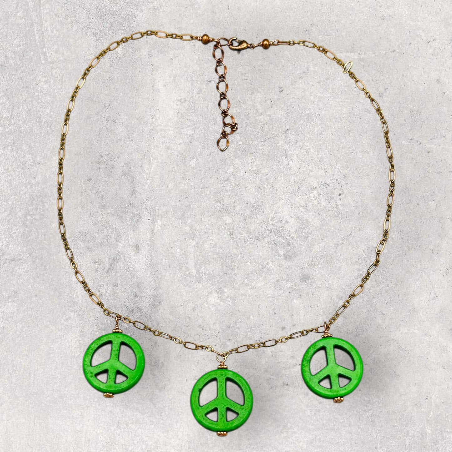 Green Howlite Peace Sign Copper Necklace
