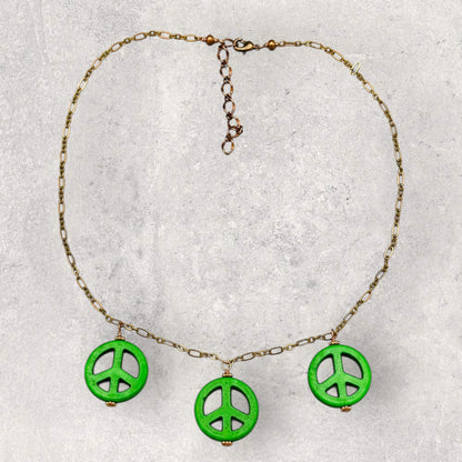 Green Howlite Peace Sign Copper Necklace