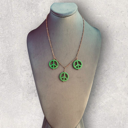 Green Howlite Peace Sign Copper Necklace
