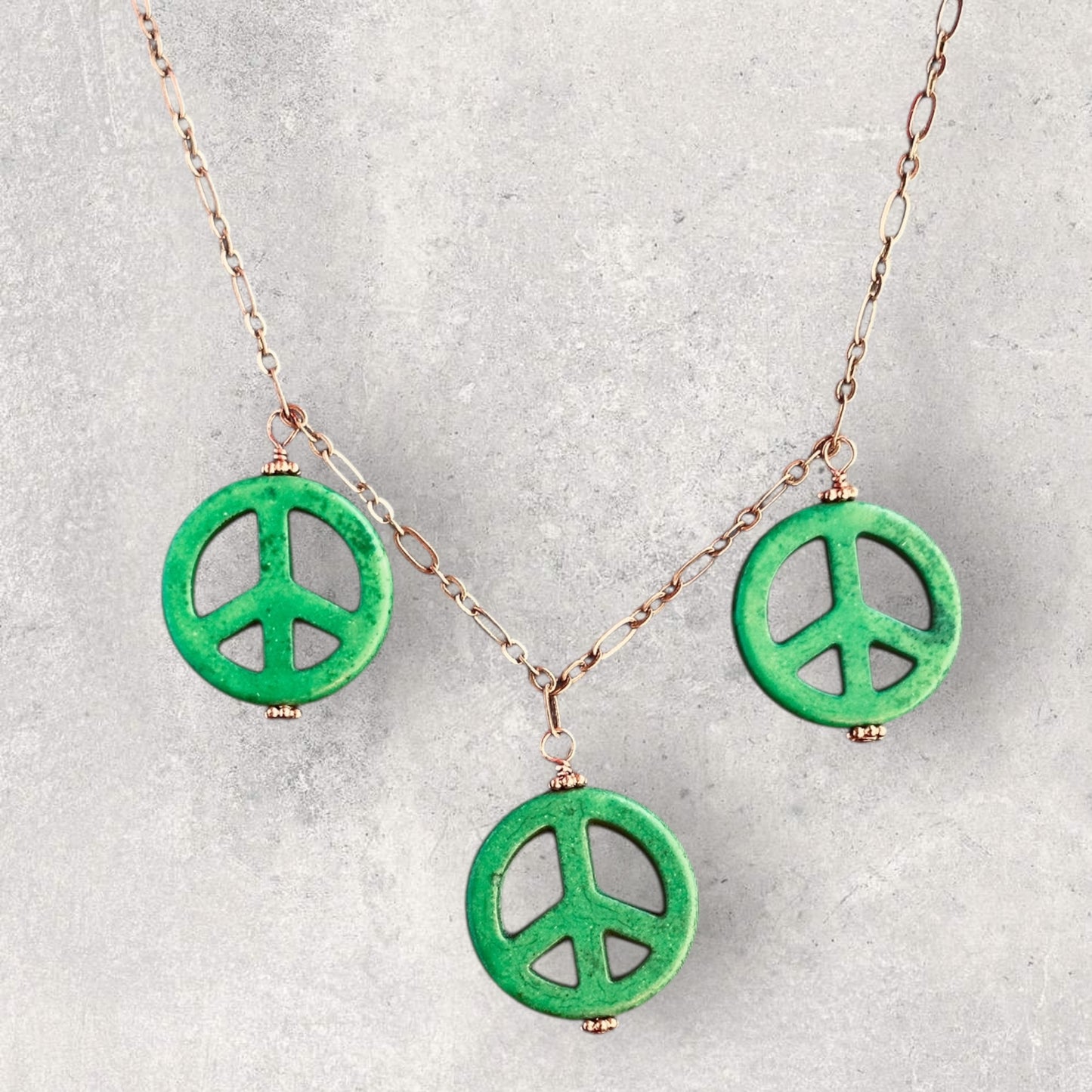 Green Howlite Peace Sign Copper Necklace