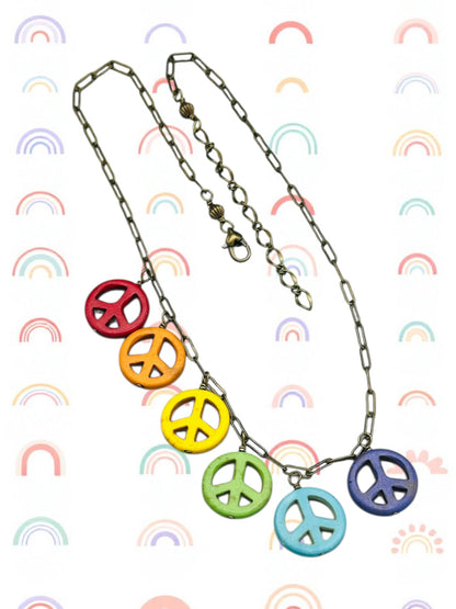 Howlite Peace Sign Pride Necklace