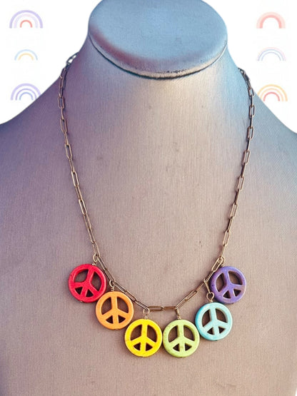 Howlite Peace Sign Pride Necklace