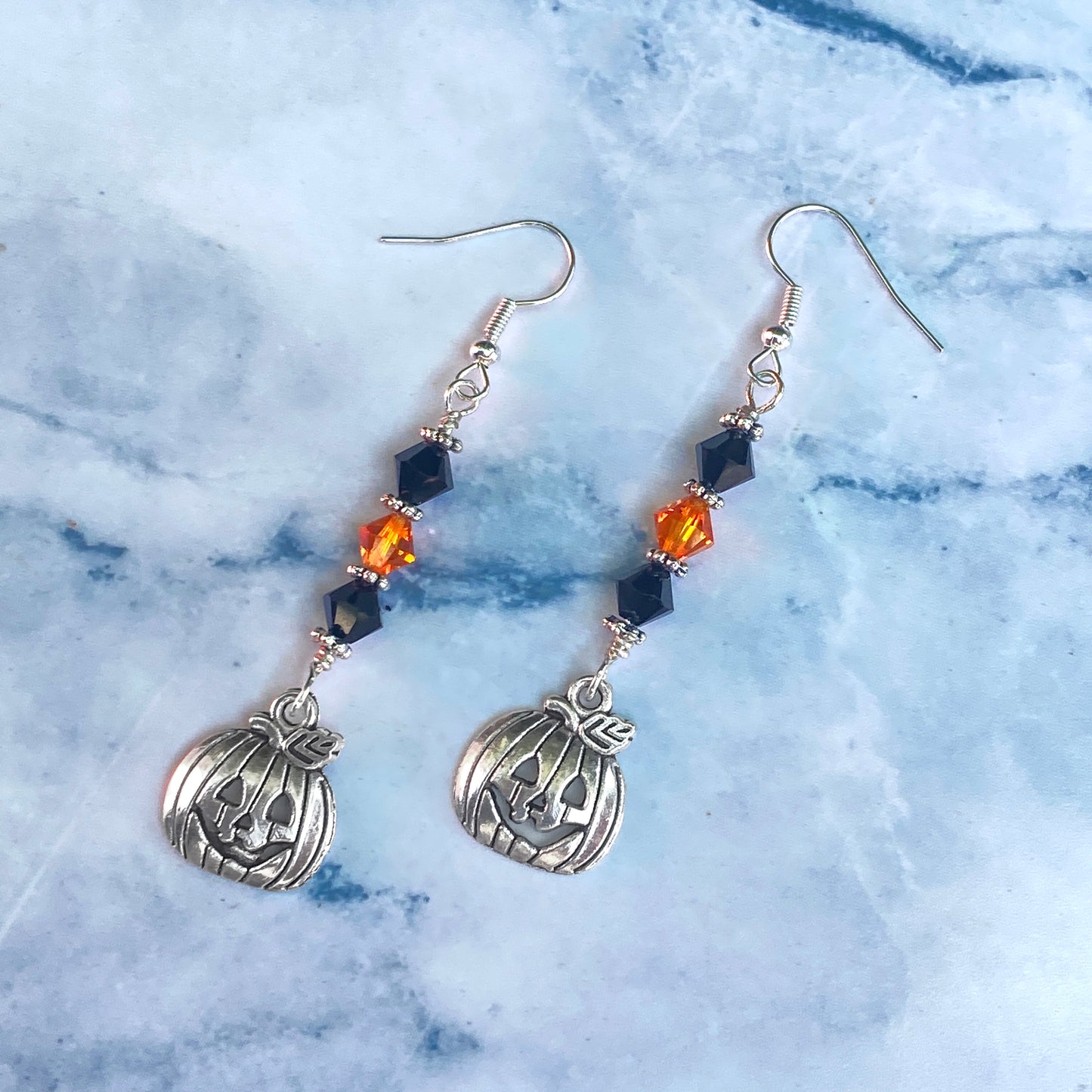 Halloween Pumpkin and Swarovski Crystal Dangle Earrings