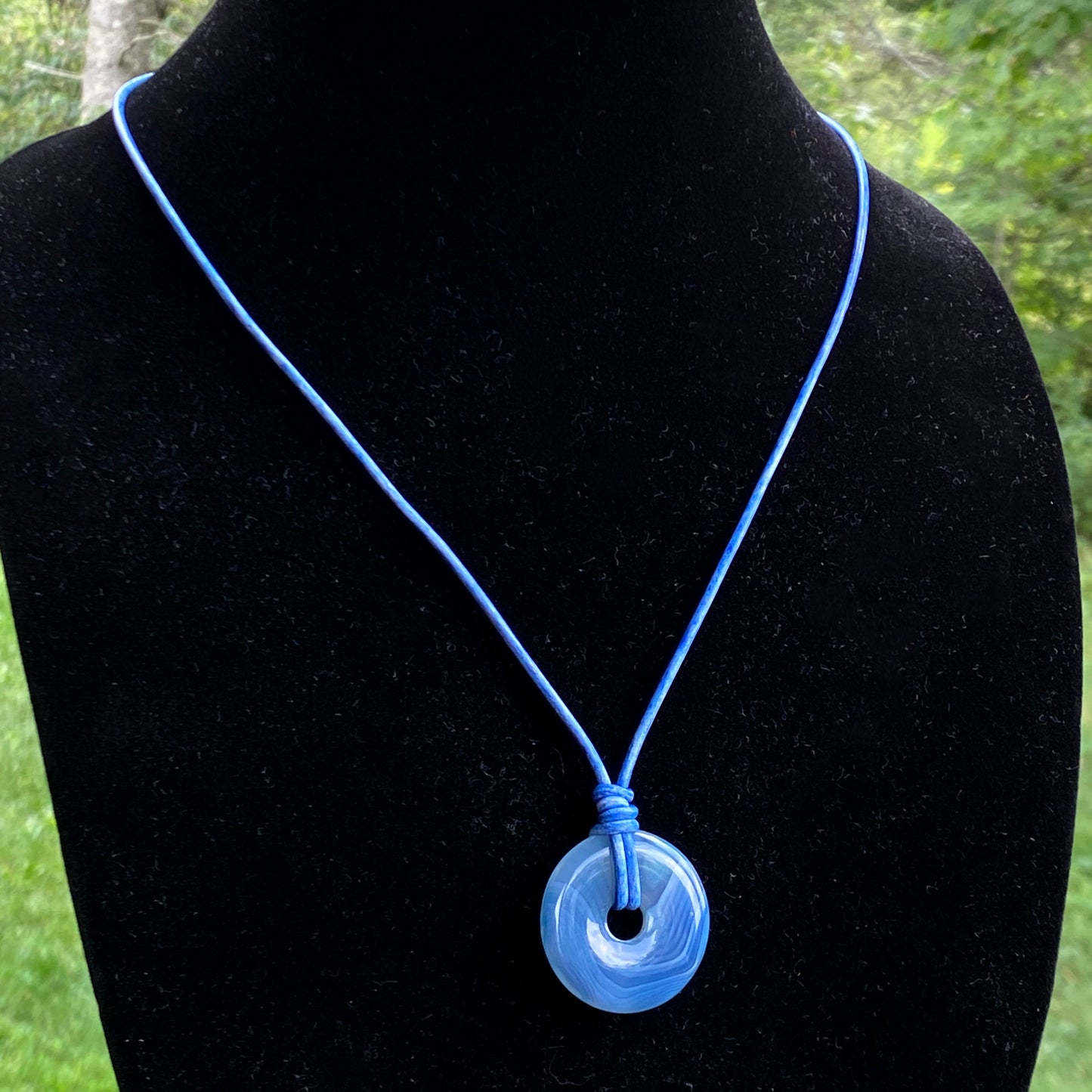 Blue Agate and Leather Necklace