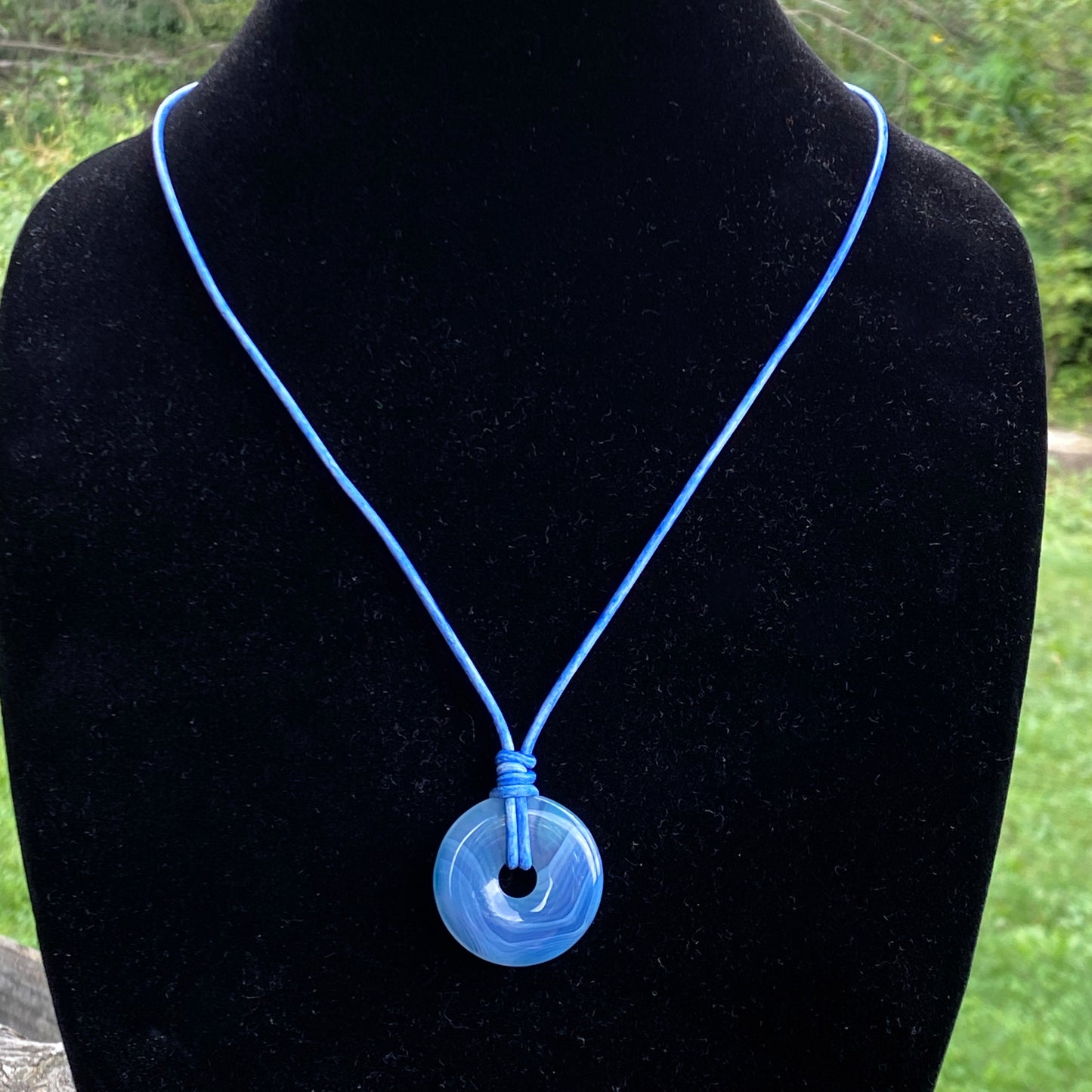 Blue Agate and Leather Necklace