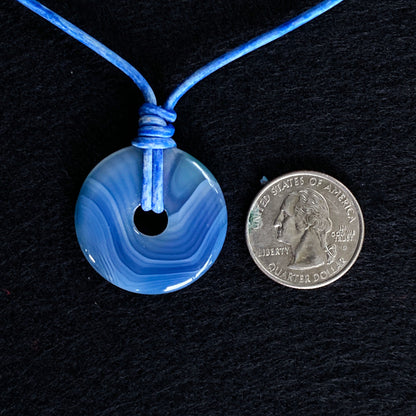 Blue Agate and Leather Necklace