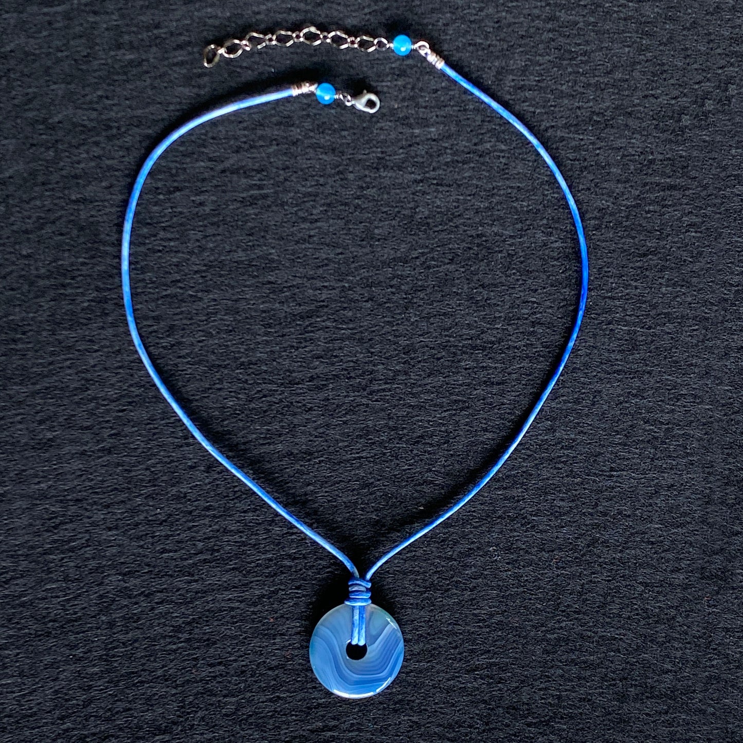 Blue Agate and Leather Necklace