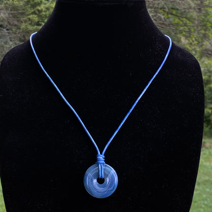 Blue Agate and Leather Necklace