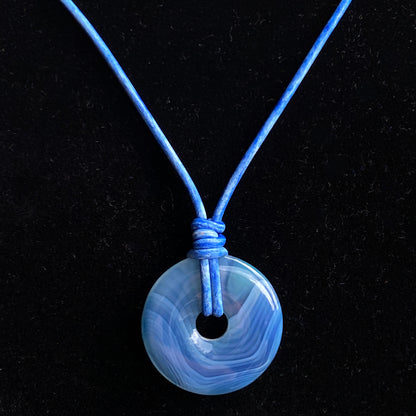 Blue Agate and Leather Necklace