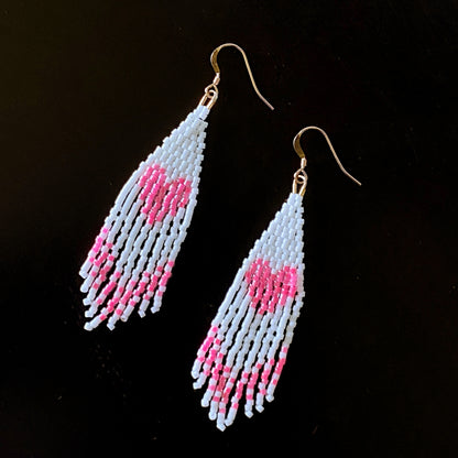 Pink Hearts Fringe Earrings