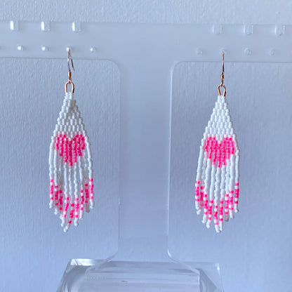 Pink Hearts Fringe Earrings
