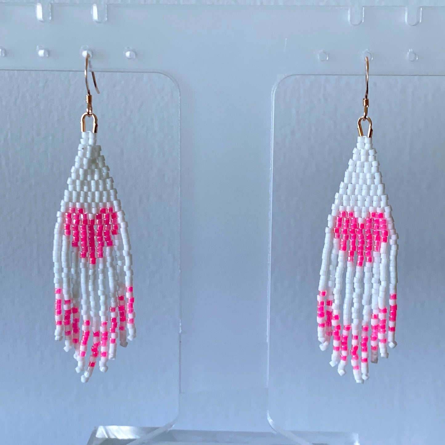Pink Hearts Fringe Earrings