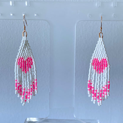Pink Hearts Fringe Earrings