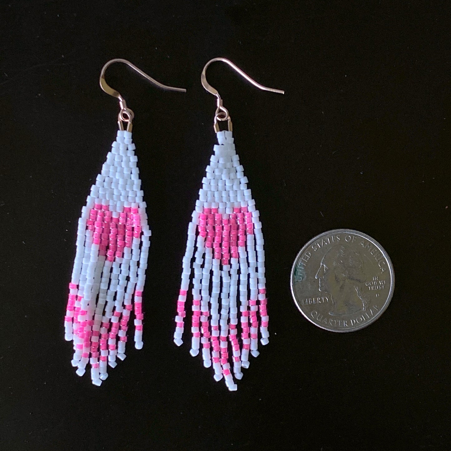 Pink Hearts Fringe Earrings