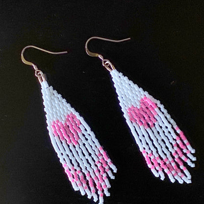 Pink Hearts Fringe Earrings