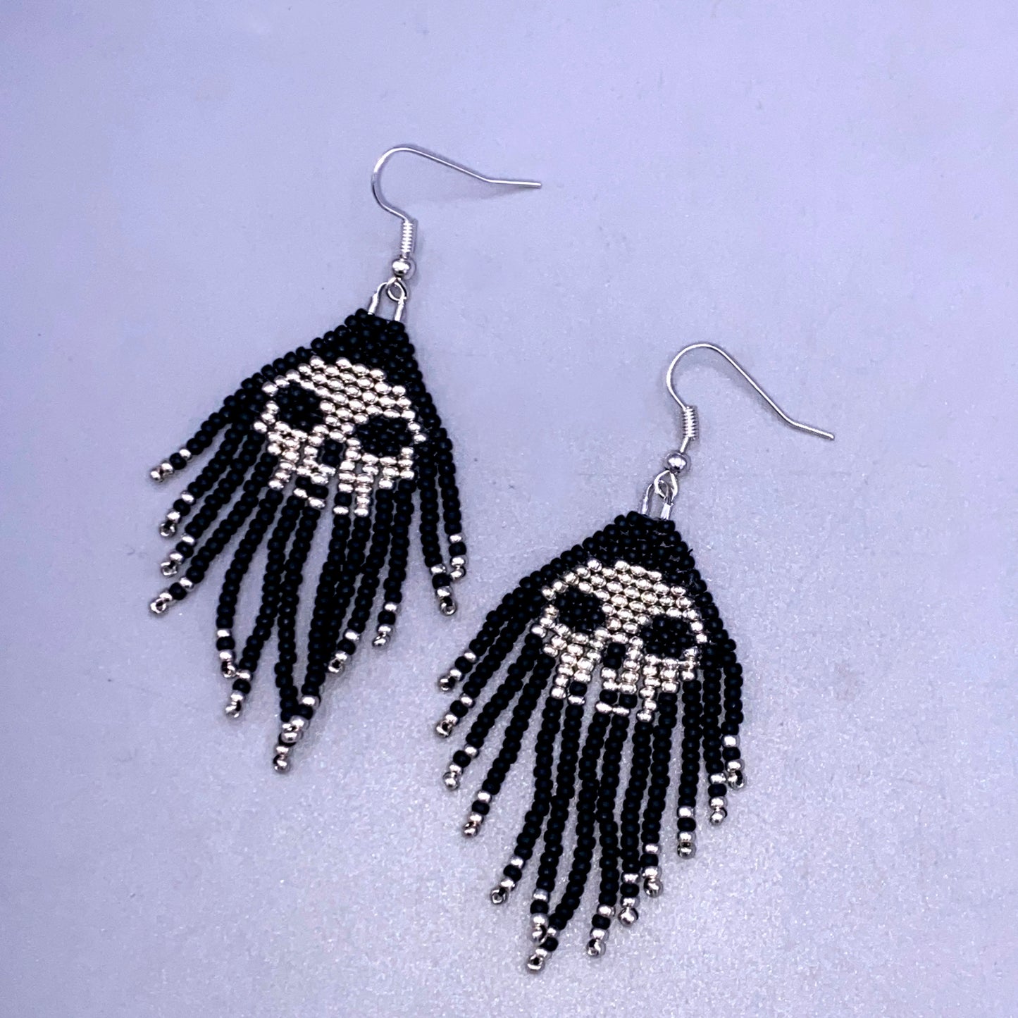 Glass Beaded skull fringe earrings
