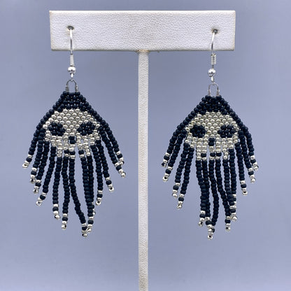 Glass Beaded skull fringe earrings