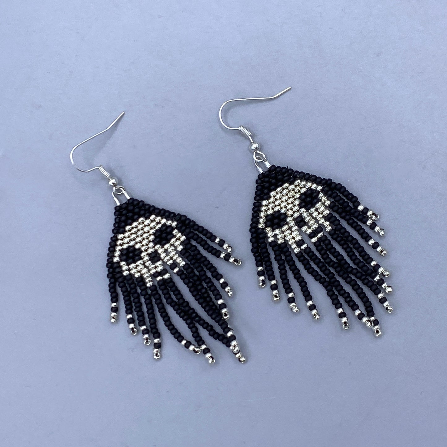 Glass Beaded skull fringe earrings