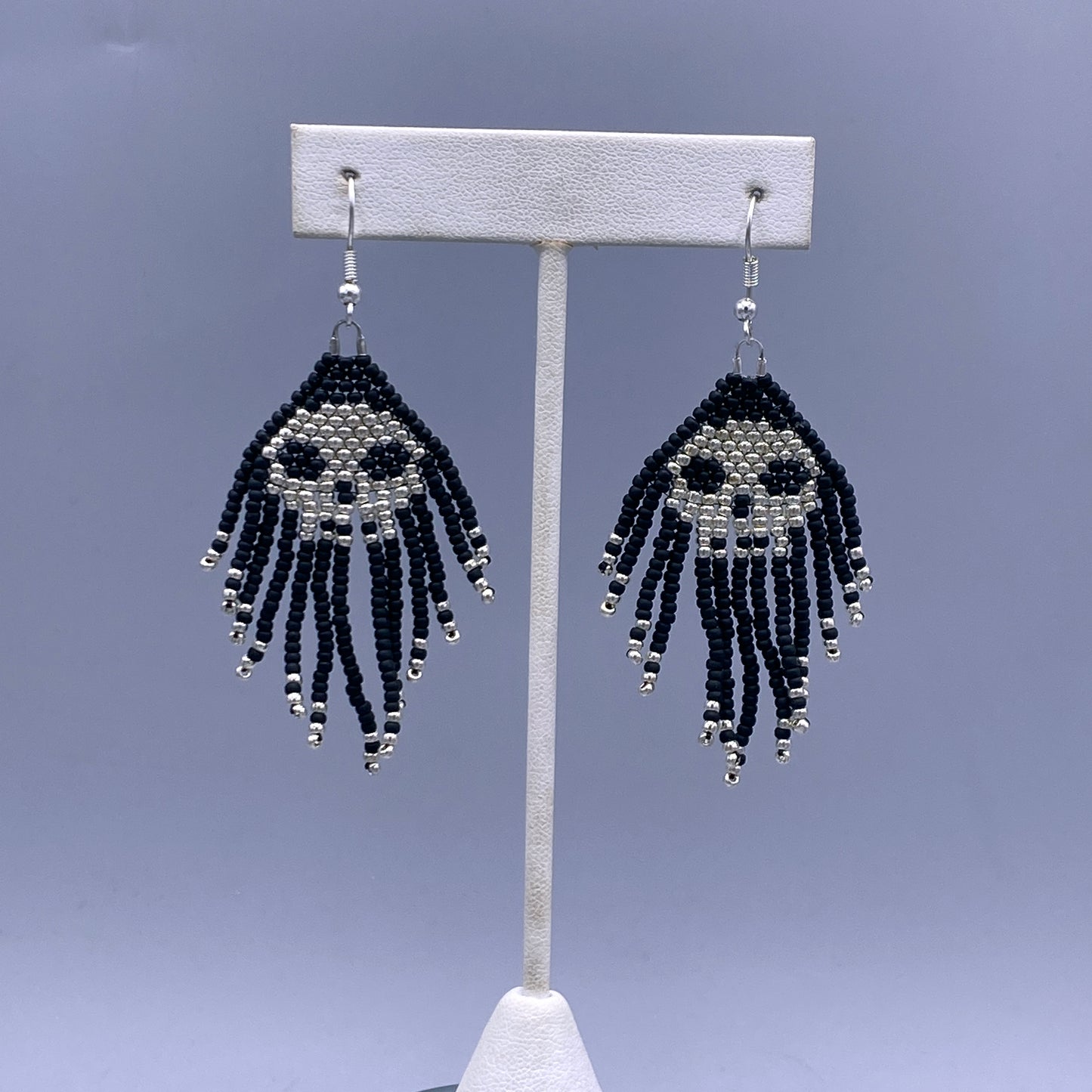 Glass Beaded skull fringe earrings