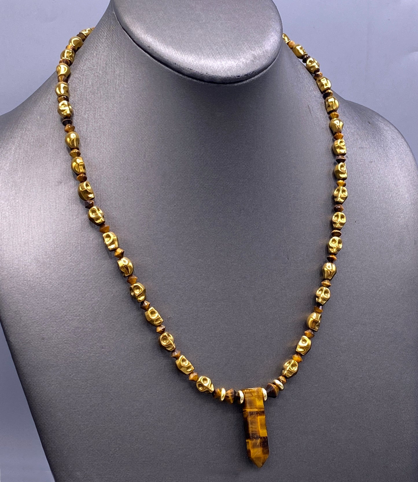 Tiger Eye and Hematite Skull Necklace