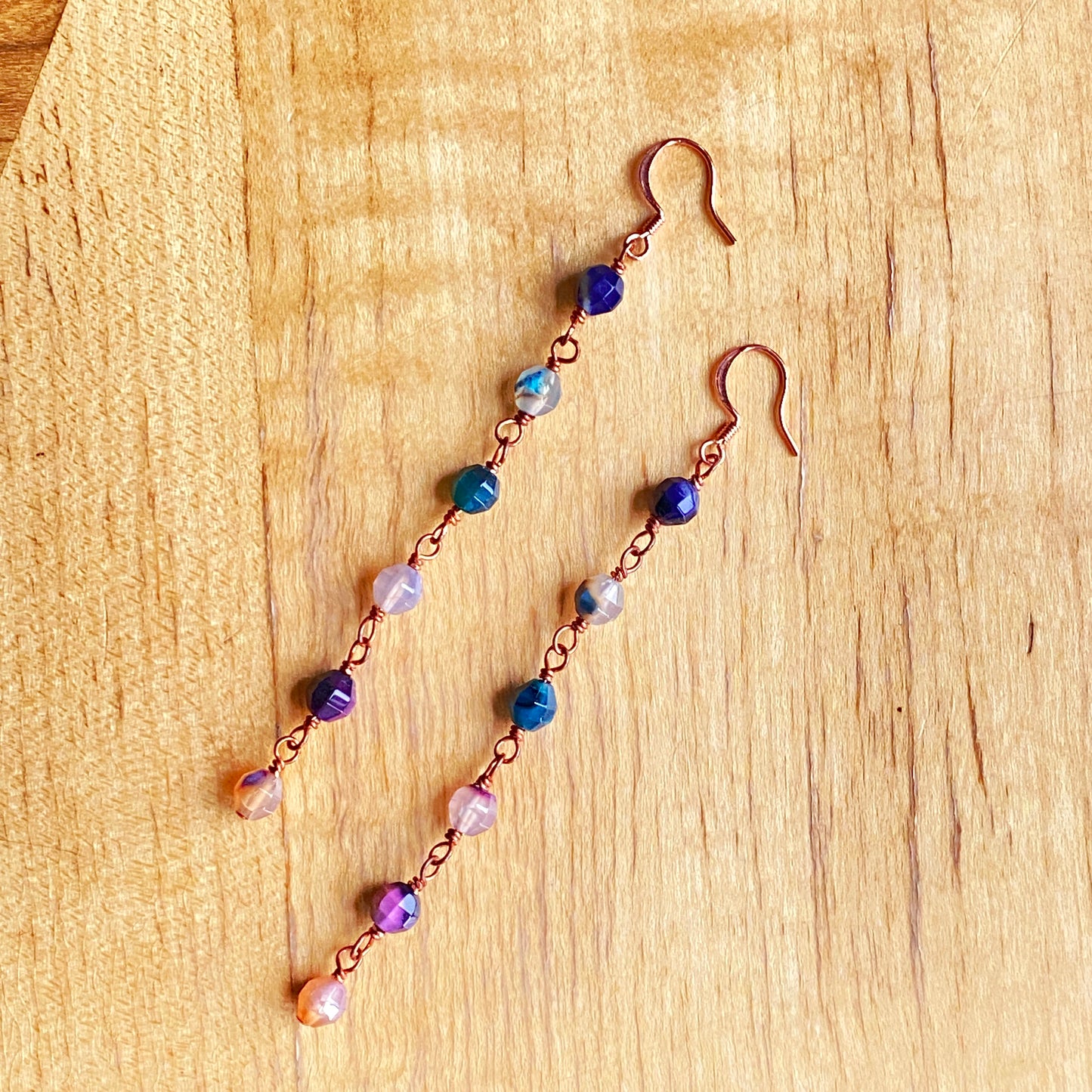 Rainbow Agate Gemstone Dangle Earrings