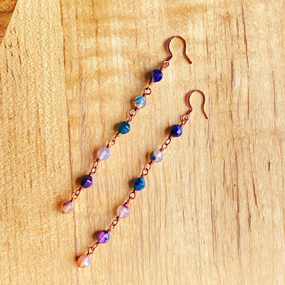 Rainbow Agate Gemstone Dangle Earrings