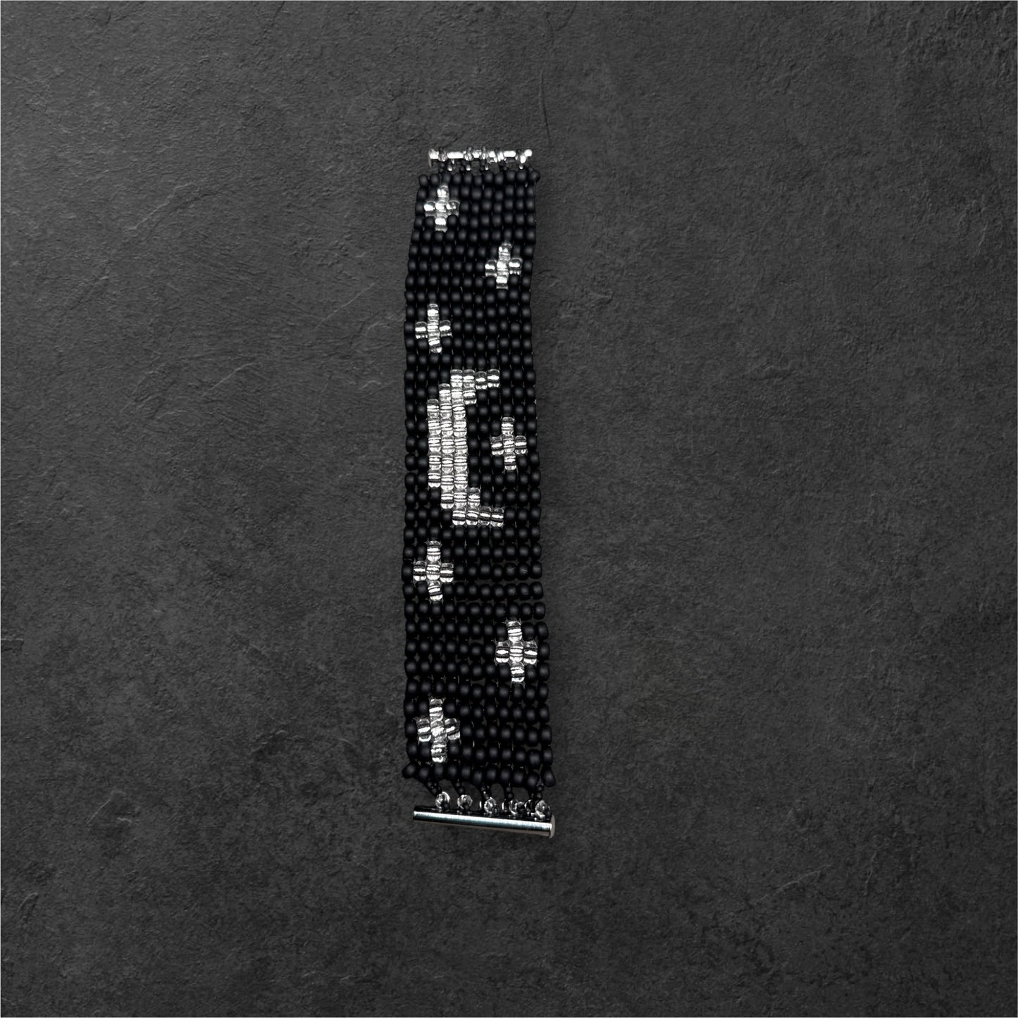 Moon and Stars Glass Beaded Bracelet Black