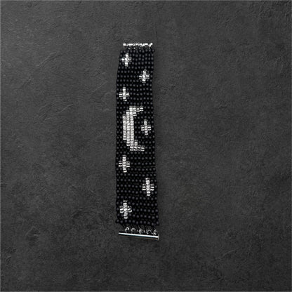 Moon and Stars Glass Beaded Bracelet Black