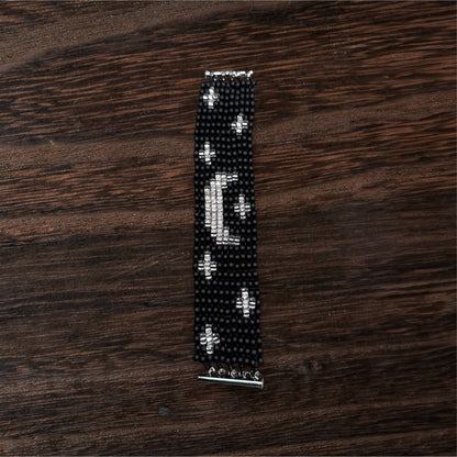 Moon and Stars Glass Beaded Bracelet Black