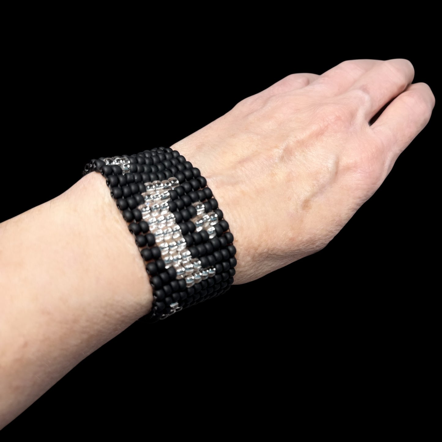 Moon and Stars Glass Beaded Bracelet Black