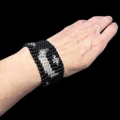 Moon and Stars Glass Beaded Bracelet Black