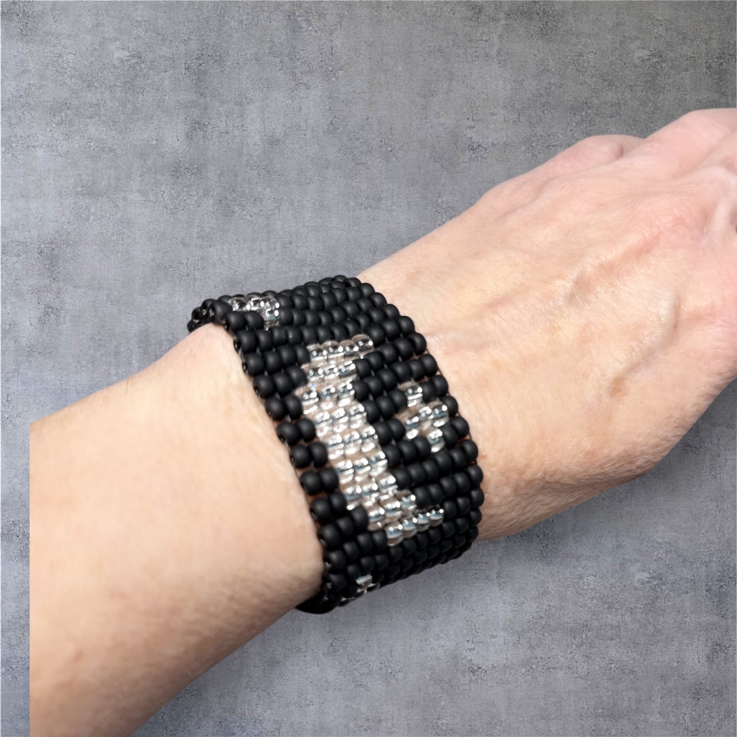 Moon and Stars Glass Beaded Bracelet Black