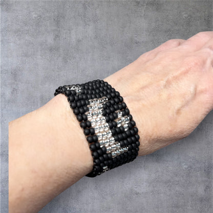 Moon and Stars Glass Beaded Bracelet Black