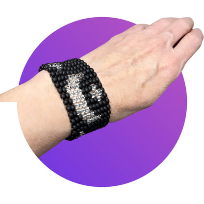 Moon and Stars Glass Beaded Bracelet Black