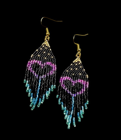Heart Fringe Metallic Beaded Earrings