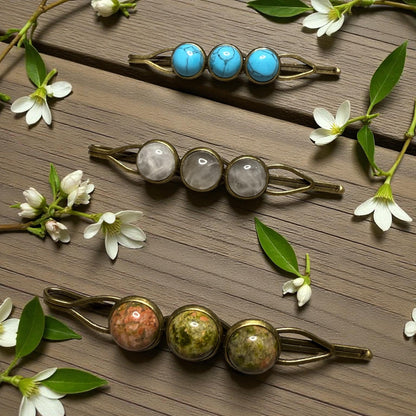 Brass and Gemstone Hair Pins
