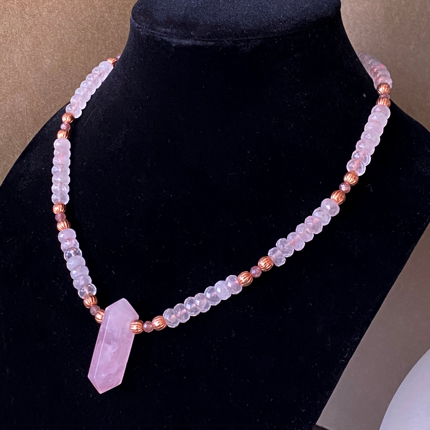 Rose Quartz gemstone and Pink tourmaline large Point Necklace