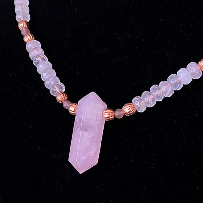 Rose Quartz gemstone and Pink tourmaline large Point Necklace