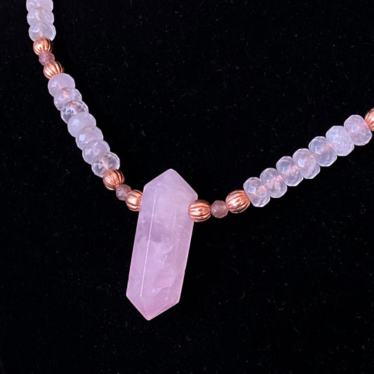 Rose Quartz and Pink tourmaline large Point Necklace