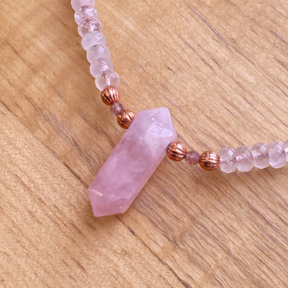 Rose Quartz gemstone and Pink tourmaline large Point Necklace